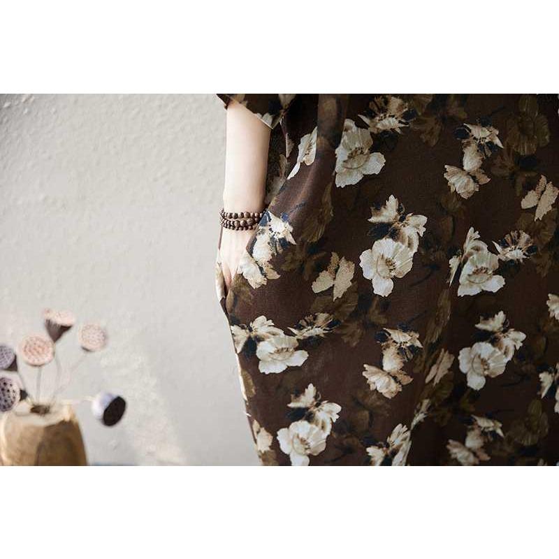 Summer Vintage Loose Cocoon Dress Round Neck Skirt