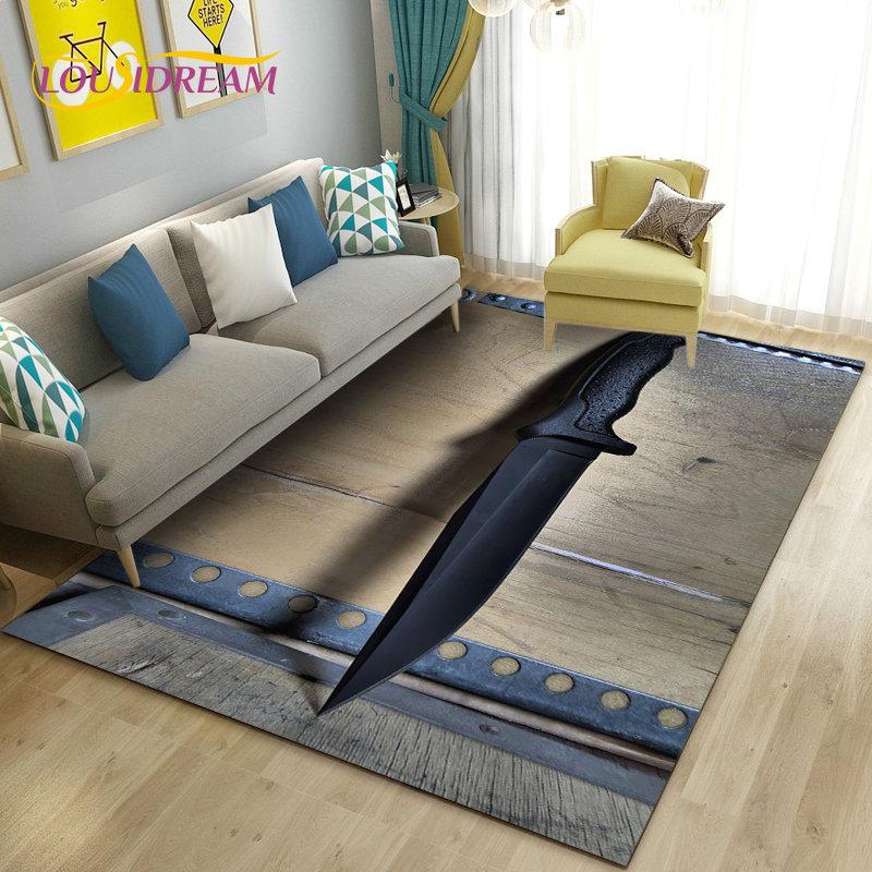 3D Sword Dagger Machete Saber Knife Area Rug,Carpet Rug for Living Room Bedroom Sofa Doormat Decor,Kid Play Non-slip Floor Mat