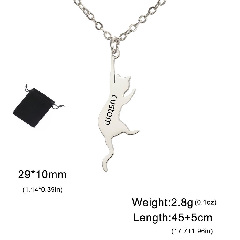 Customized Name Date Jumping Cat Necklace Stainless Steel Personalized Name Animal Charm Necklace Animal Jewelry Gift