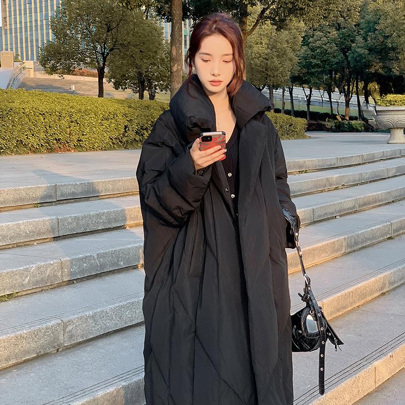 

2025 New Cotton-padded Women s Winter Medium and Long Loose Over the Knee Big Quilt Thickened Cotton-padded Jacket Fashion Coat Trend L чёрный