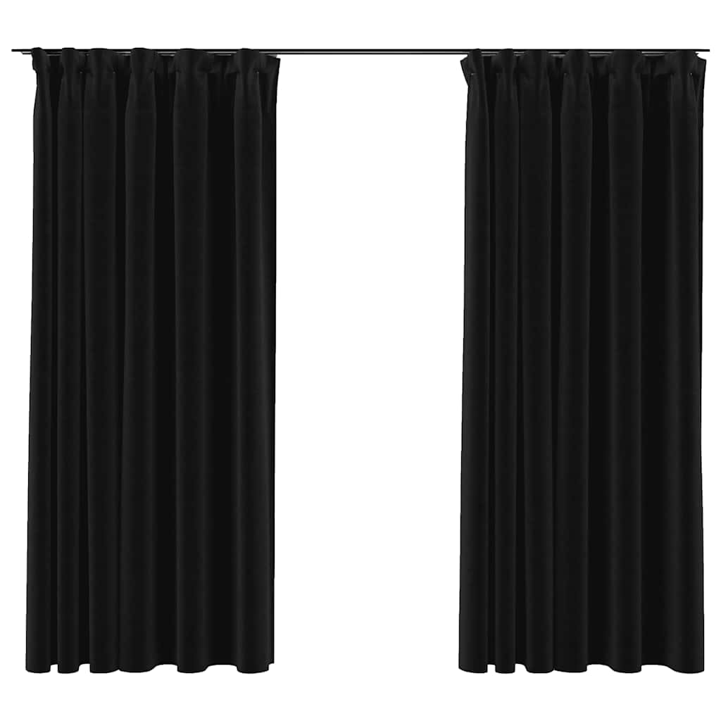 Blackout Curtains with Hooks Linen Look 2 Pcs 140 X 175 Cm