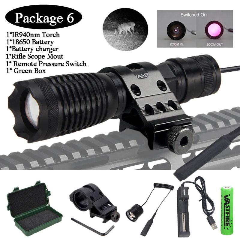 VASTFIRE Zoomable 10w LED Infrared 940nm IR LED Night Vision Infrared Radiation Focus Flashlight Tactical Hunting Torch