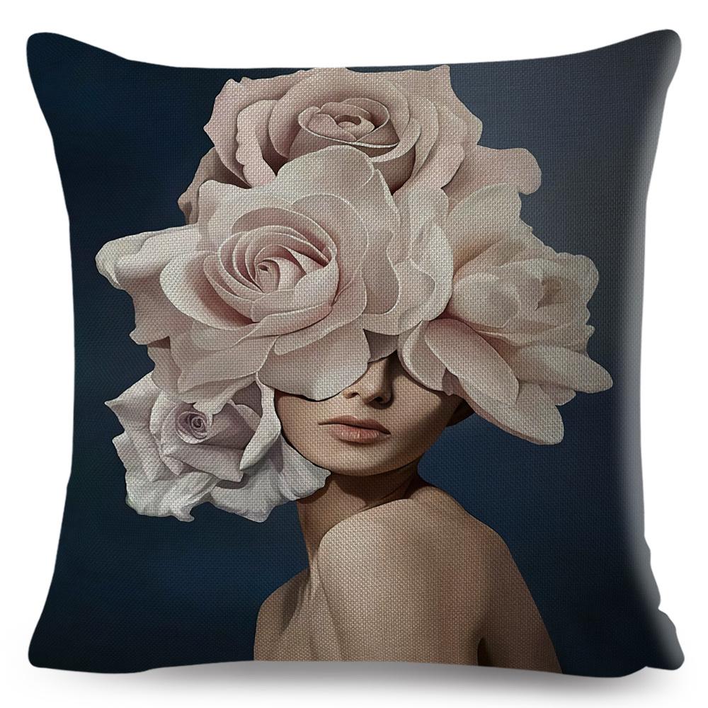 Sexy Flower Feather Women Cushion Cover Decor Harajuku Aesthetics Lady Double Print Pillowcase for Sofa Home Linen Pillow Case