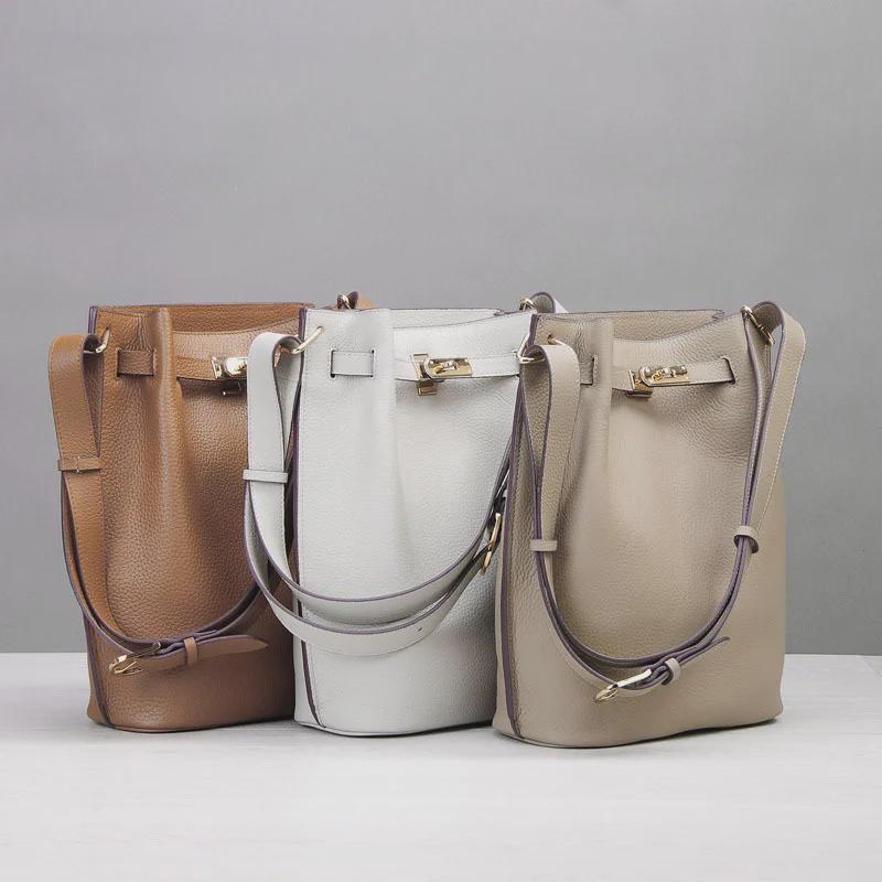 Sokelly 2025 Genuine Leather Crossbody Bucket Bag – Trendy Vertical Horseshoe Design