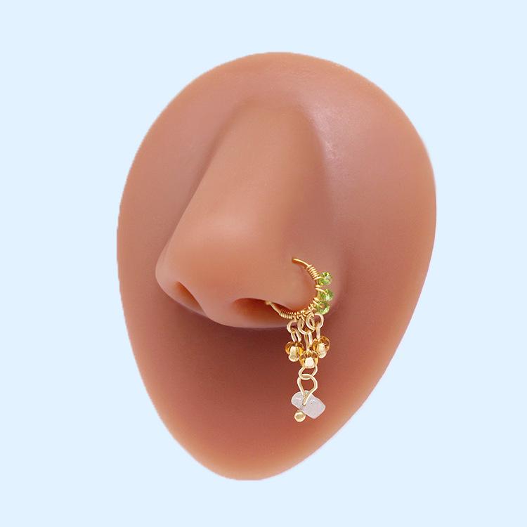 European & American Irregular Crushed Stone Nose Stud with Colorful Eyes & Five-Star Pendant