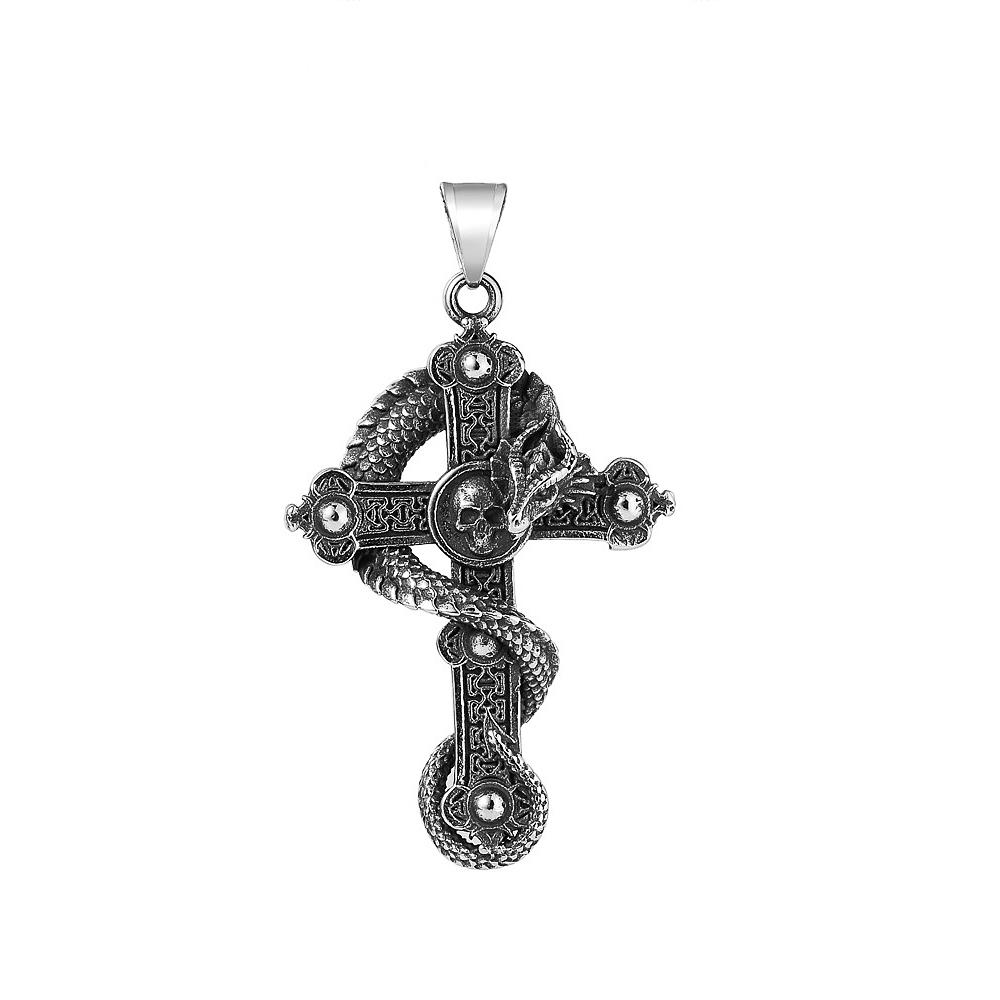 Vintage Dragon Skull Cross Pendant Necklace For Men Boys Punk Stainless Steel Chain Necklace Gothic Jewelry Party Gift
