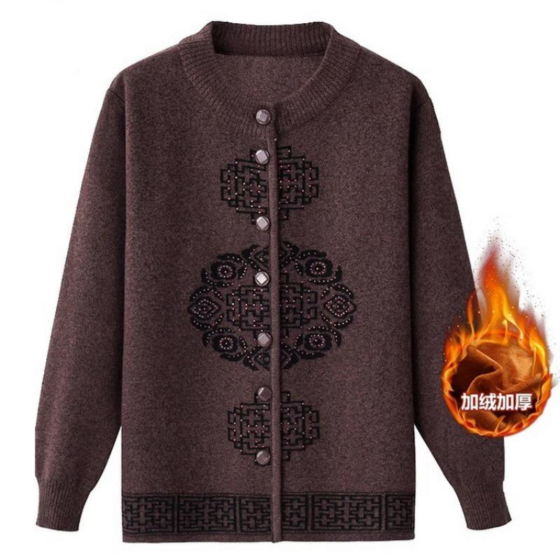 Mom's New Skills New Year's Festive Top In the Elderly Knitted Sweater Cardigan Piled Thickened Grandma Sweater Jacket