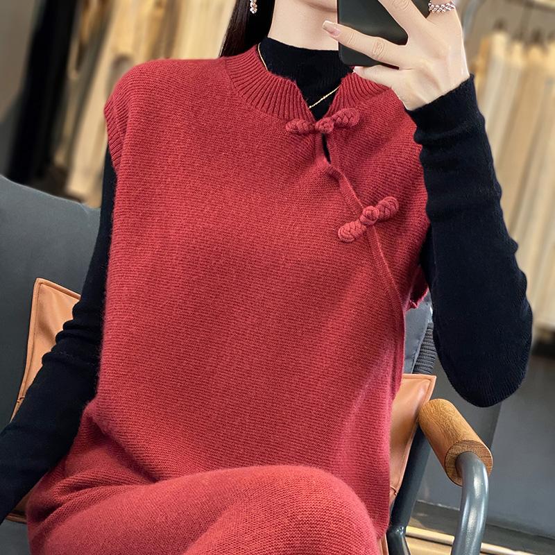 Dámské kašmírové šaty bez rukávů Qinghe kašmír 70% vlna 30% kašmír dámské podzimní a zimní kašmírové šaty měkké a teplé