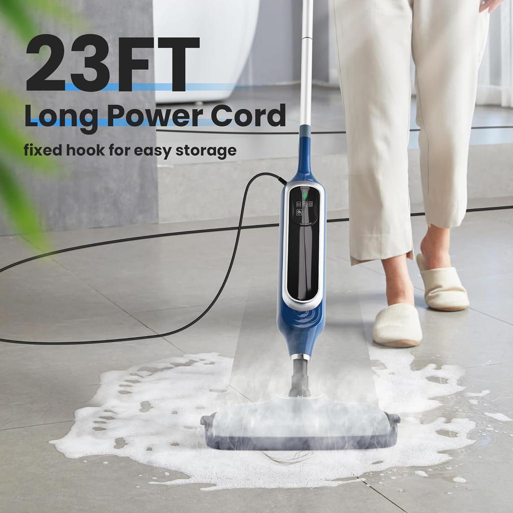 12-in-1 Detachable Steam Mop, 23FT Cord, for Hardwood, Tile, Carpet, Furniture, Clothes, Windows - Blue