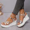 Fashion Women's Fashion Silver Platform Sandals Ankle Strap Wedge High Heel Sandals Woman Summer Thick Bottom Beach Sandalias Mujer 2025