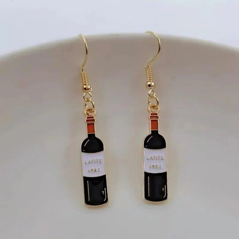 

Cute WIne Bottle Glass Shape Drop Earrings For Women Gold Plating Metal With Epoxy Wine Beer Bottle Charm Ins Earrings