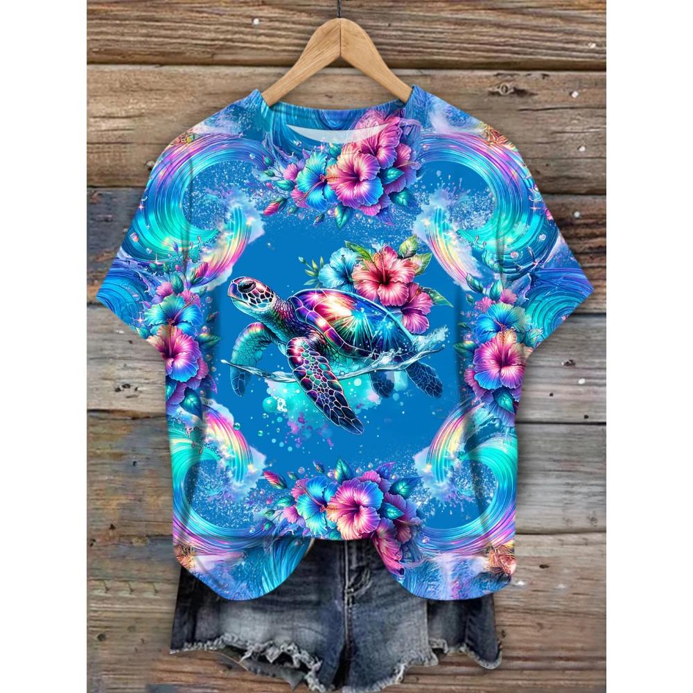 

Summer T-Shirt Hawaiian Short Sleeve Tee Tops O-Neck Hawaii Women s Clothing S