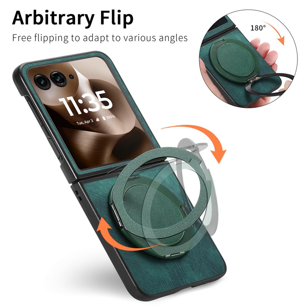 For Motorola Razr 60 Ultra 5G Phone Case with Rotating Kickstand Stress Relief Retro Leather Back Cover