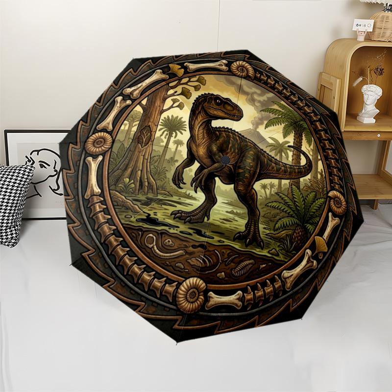 Prehistoric Dinosaur Scene pattern umbrella, portable and foldable design, 8 ribs, a casual accessory for Halloween, Christmas, and birthday gifts.