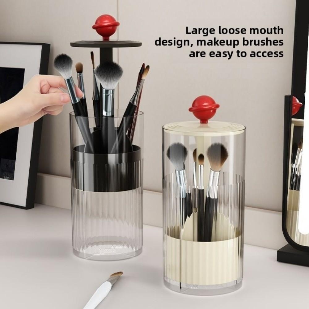 Automatic Lifting Makeup Brush Holder Dustproof with Lid Lipsticks Storage Rack Plastic Multi-functional Makeup Organizer