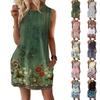 Lässiges und modisches ärmelloses, mittellanges Kleid mit Rundhalsausschnitt und Druck für Damen
