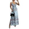 Women's Sleeveless V Neck Vintage Floral Print Maxi Dress with Side Slit Elegant Casual Summer Dress for Outdoor Events