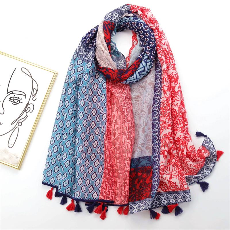 Autumn Fashion Ink Painting Floral Tassel Viscose Shawl Scarf Lady High Quality Wrap Pashmina Stole Bufandas Muslim Hijab Sjaal
