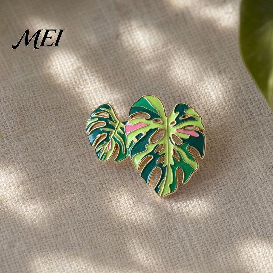 Buntes Blatt Abzeichen Legierung Brosche, Emaille Design Anstecknadel, Pflanzenliebhaber mit glatten Linien Monstera Deliciosa Brosche Helle Farbe, Frischer Stil