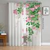 Pink Rose Printed Curtains Pole Bag Christmas Decorations Home Room Set Of 2 Made Polyester