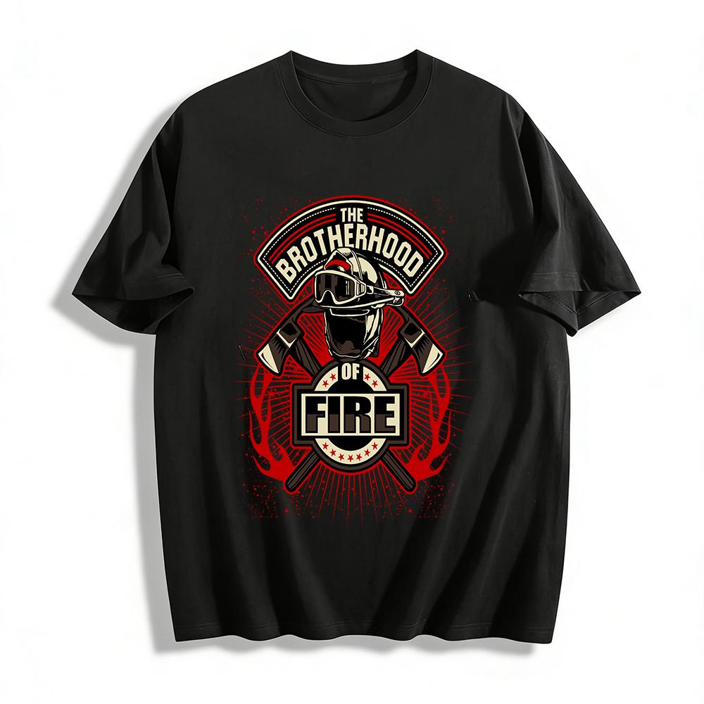 The Brotherhood Of Fire Retro Firefighter Themed Graphic T-Shirt Pure cotton T-shirt XXS