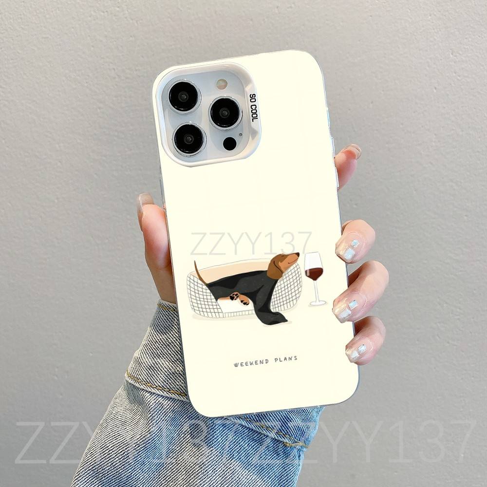 Dachshund Dog Brown Phone Case For iPhone 16,15,14,13,12,11,8,7,Pro,Max,Plus,Mini,XS,SE White Candy Matte Shockproof Cover