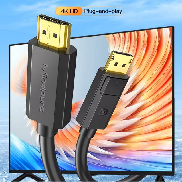 

MINDPURE AD029 3m DP to HDMI 1.4 Cord 4K/30Hz Gold Plated Male to Male PVC Cable As Shown A