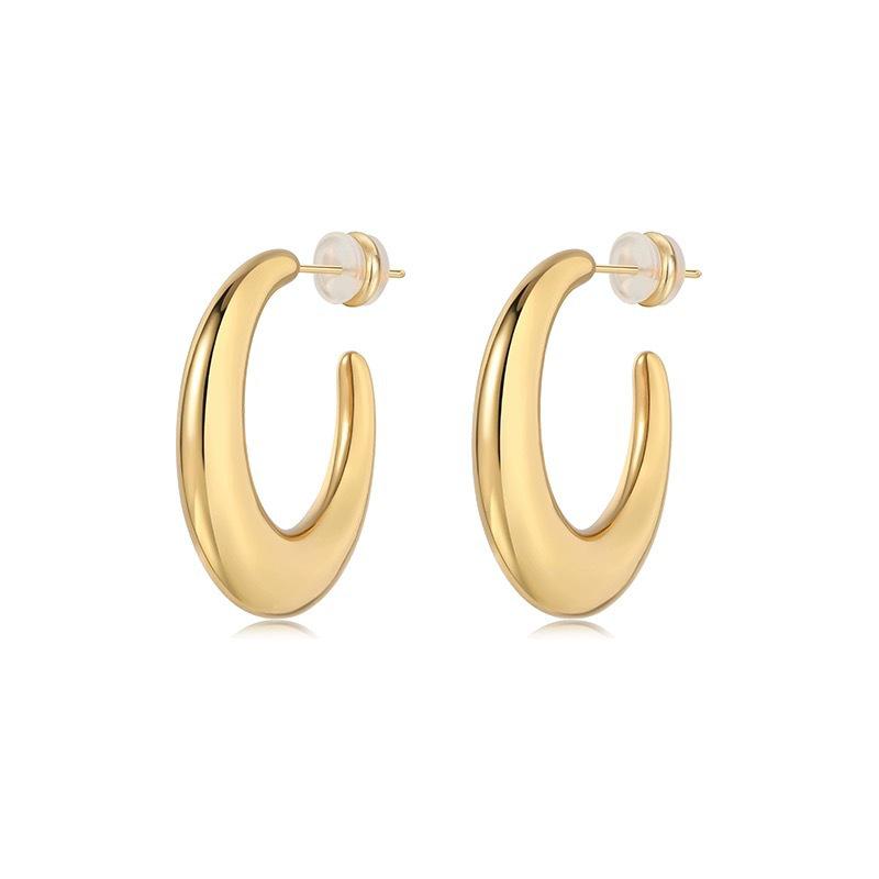 Gold-Electroplated C-Shaped Earrings for Women - Elegant Luxury, Simple and Large Circle Design