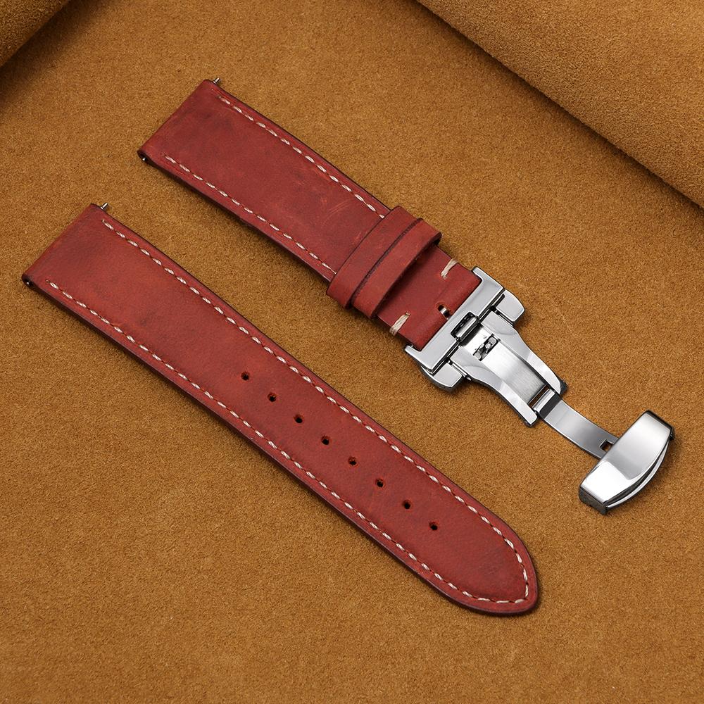 16/18/20/22/24mm Stitching Cowhide Strap for Omega for Wrist Bracelet for Seiko Vintage Leather Watch Band Butterfly Buckle Belt