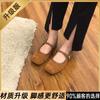 Fairy Wind Square Head Suede Medium Heel Grandma Shoes Girl 2025 Spring Versatile Vintage Soft Leather Mary Jane Coarse Heel Single Shoes Woman
