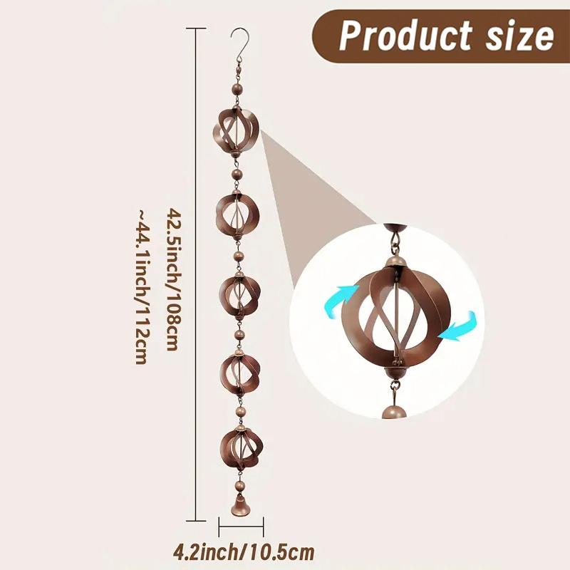 

Outdoor Rain Chain Rotating Metal Water Feature for Gutters Easy Install Garden Drainage Decor коричневый