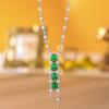 Luxury Full Diamond Simulated Emerald Pendant S925 Silver Necklace