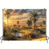 2D flat 1 piece desert palm tree oasis sunset banner background fabric - polyester fabric, for home decoration and parties