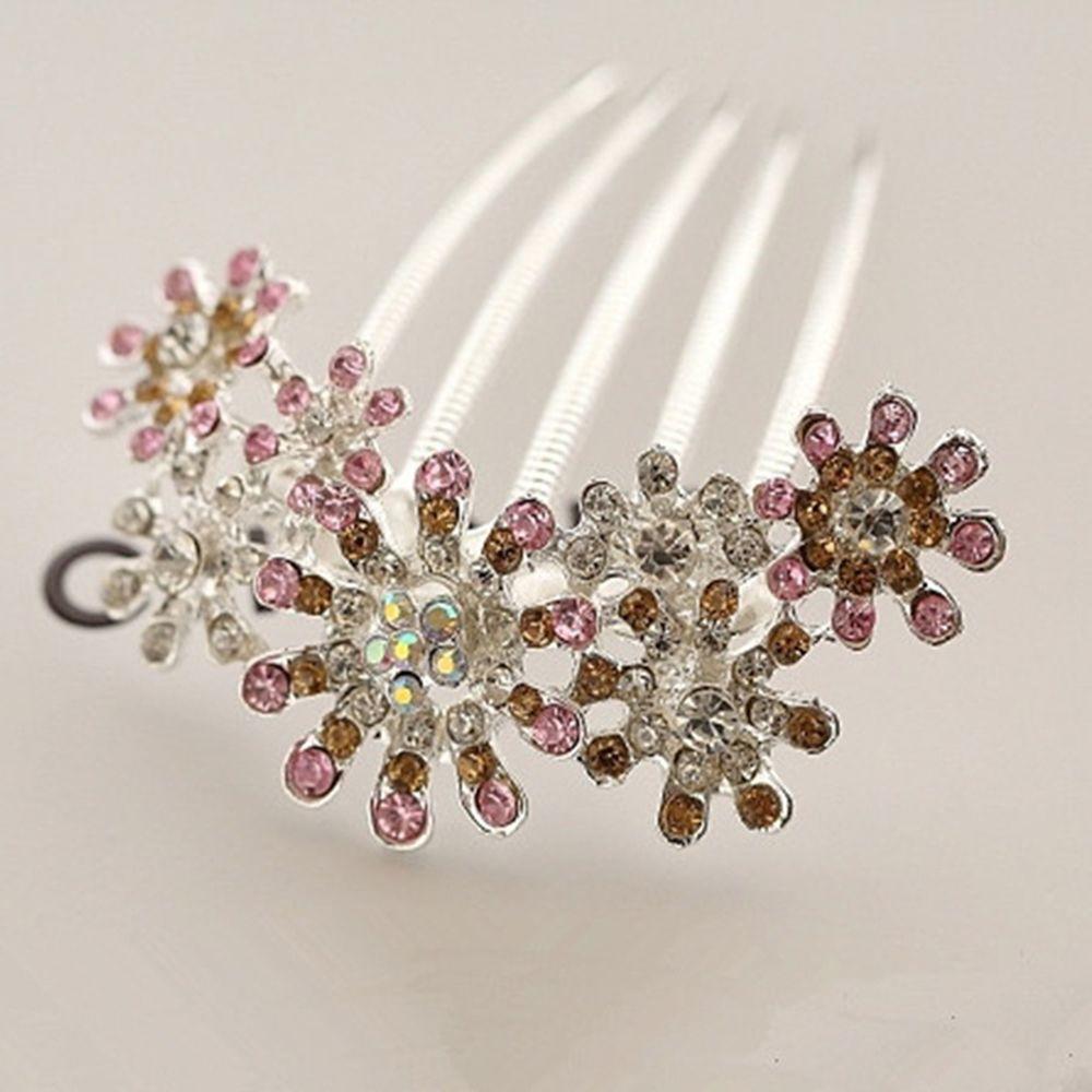 New Jewelry Diamond Crystal Flowers Headband Metal Plated Hair Comb