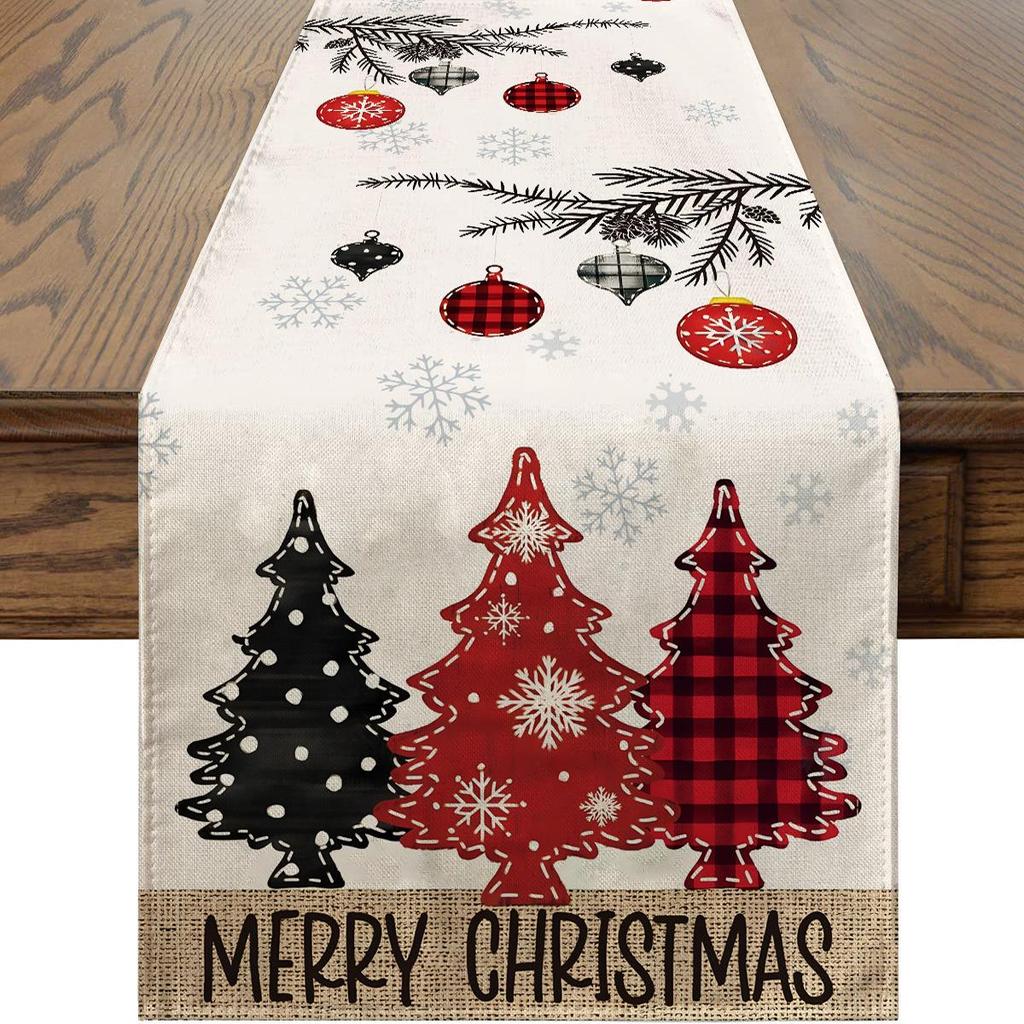 Cross-Border Christmas Linen-Textured Table Runner - Long Rectangular Holiday Dining Decoration