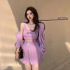 3PCS Casual Sports Suit Ladies Summer Zip Cardigan + Vest + Wide Leg Shorts Three-piece Set Tracksuits Jogging Suits Girls Athletic Clothing