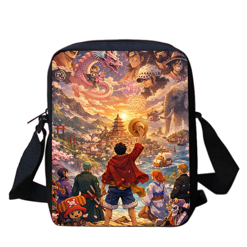Adjustable Lightweight One Piece Anime Crossbody Bag Sling Shoulder Bag Unisex Casual Bag for School Outdoor Boys Girls Age 6-10