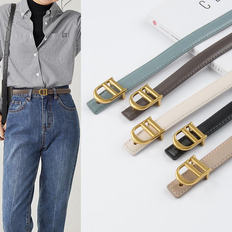 Fashionable and Versatile Genuine Leather Women's Slim Waist Belt, Cowhide Women's Korean-style Jeans, Casual Pants, Women's Belt, Waistband
