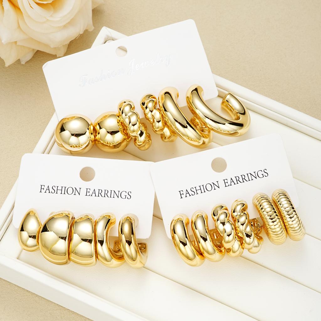 9 Pairs Of Fashionable  Ring Fried Dough Twists Water  Earrings Suitable For Women's Daily Wear