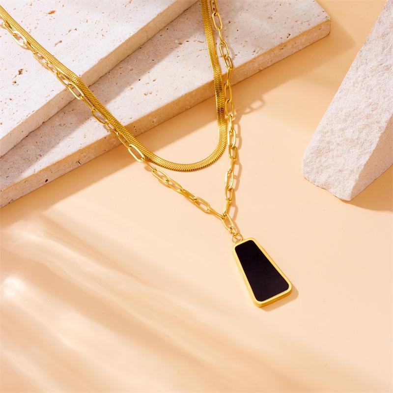 Gold Black Enamel Geometric Jewelry Set Necklace Hoop Earrings Ring