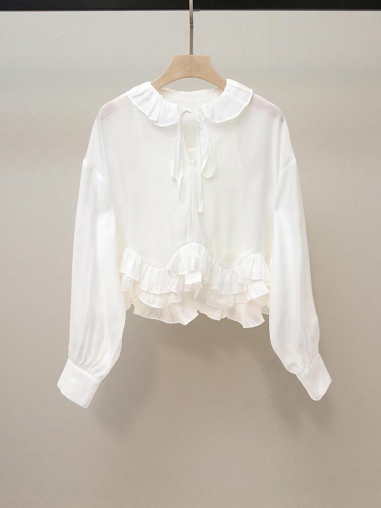 Nanyou Damen Französisch Romantisch zum Binden Patchwork Herbst Kurzhemd