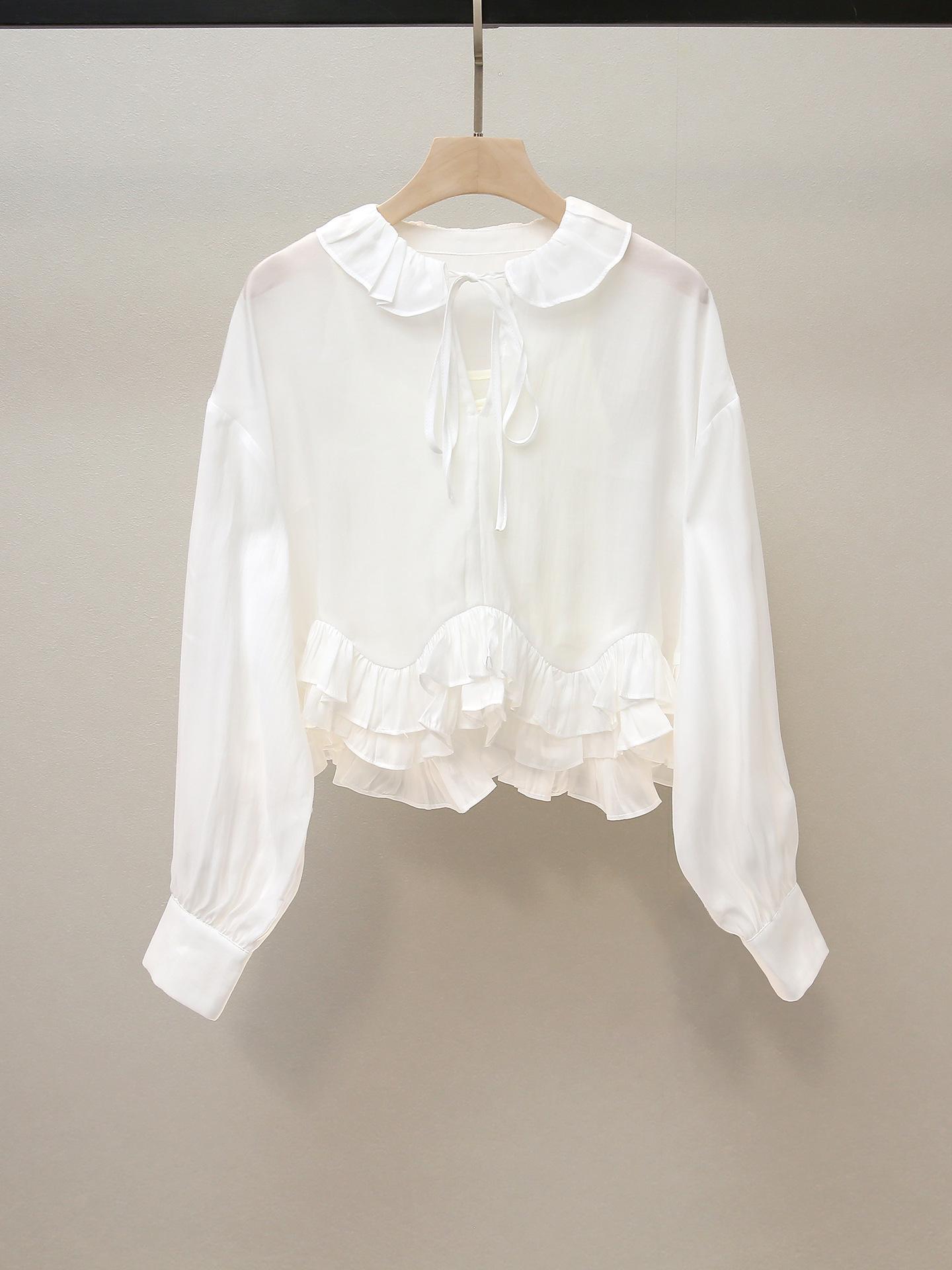 

Nanyou Женская французская романтическая блузка с завязками, пэчворк, осенняя, короткая Medium белый