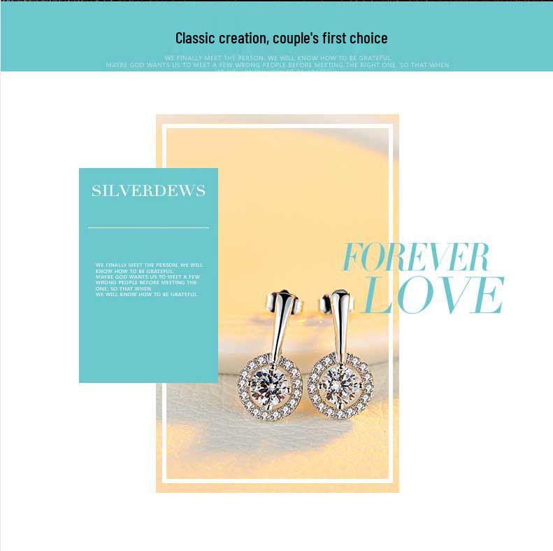 Koreanische Mode Funkelnde Diamant Runde Ohrstecker - Silber Hohl Design