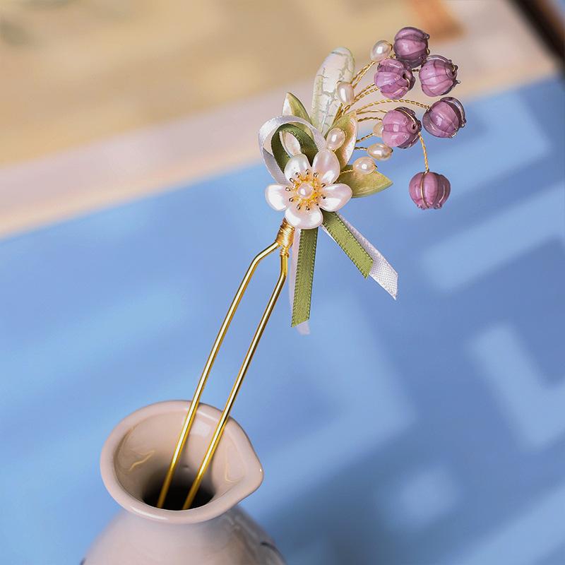 Purple Flower Hair Combs Chinese Hairpins Clips Tassel Pendant Jewelry Women Hanfu Dress Cosplay Pearl Butterfly Headpieces