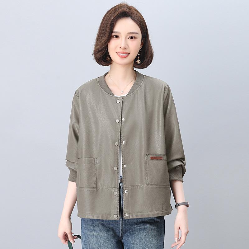 Midlife Chic Women's Petite PU Leather Jacket - High-End, Plus Size, Casual for Spring & Autumn