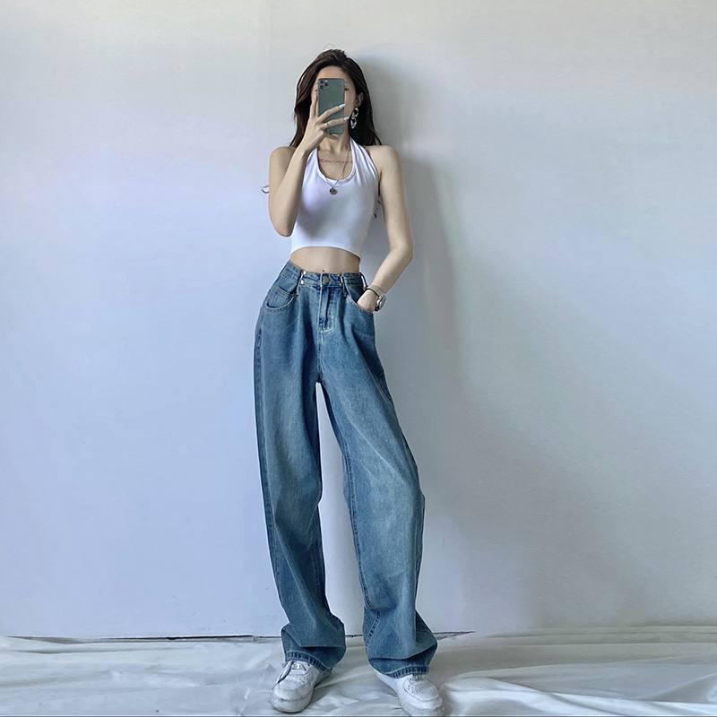 

High-Waisted Wide-Leg Jeans for Women: 2022 Spring/Autumn Slim-Fit, Korean Style, Versatile, Floor-Length Pants. Small