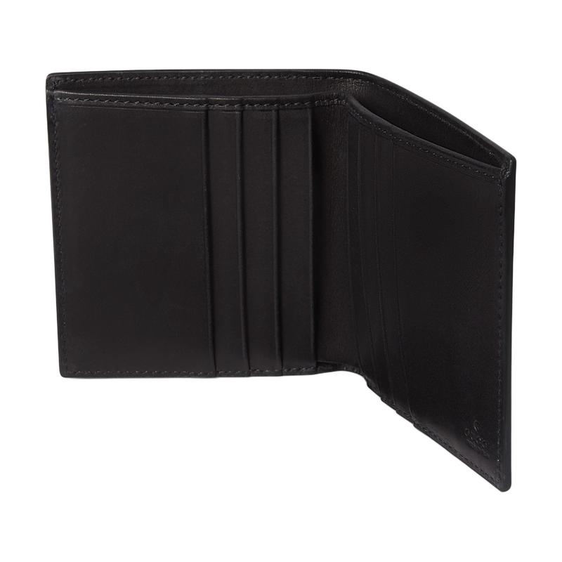 Gucci GG Emblem Classic Logo Print Flap Closure Coated Fabric Wallet Men's Black