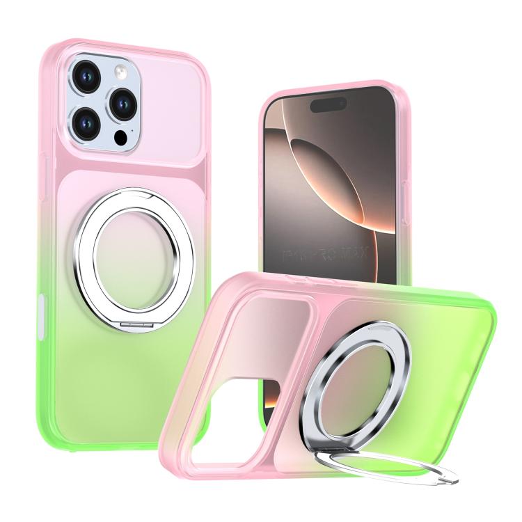 Phantom Skin Feel Gradient PC+TPU Phone Case With 360° Rotating Metal Holder, Magnetic Wireless Charging Shockproof Protective Cover