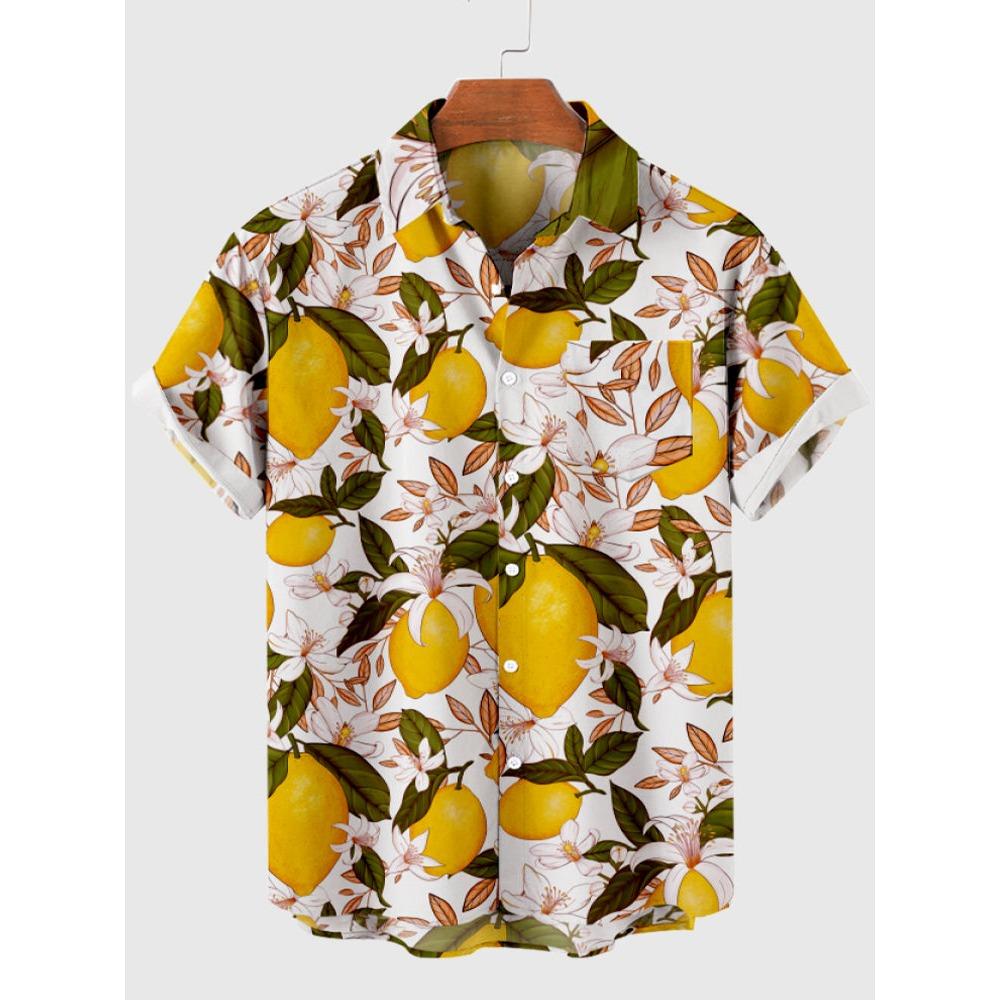 Men's Hawaiian Plant Print Shirts Vacation Vintage Leaf Fashion Summer Button Shirt Beach Casual Lapel