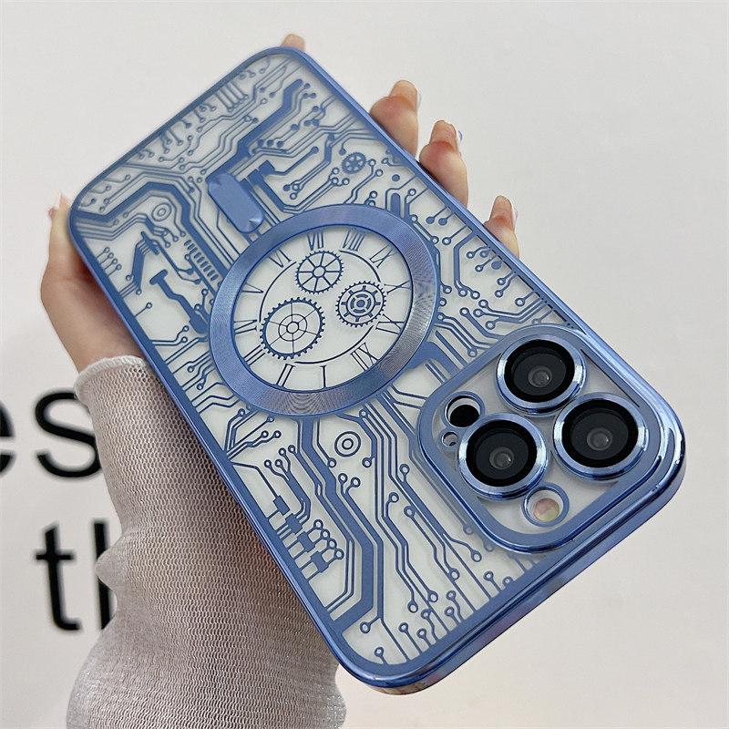 Luxury Line Mechanical Magnetic Wireless Charging Electroplated Case for iPhone 14 13 12 11 Pro Max All-inclusive Fall Protection Cover